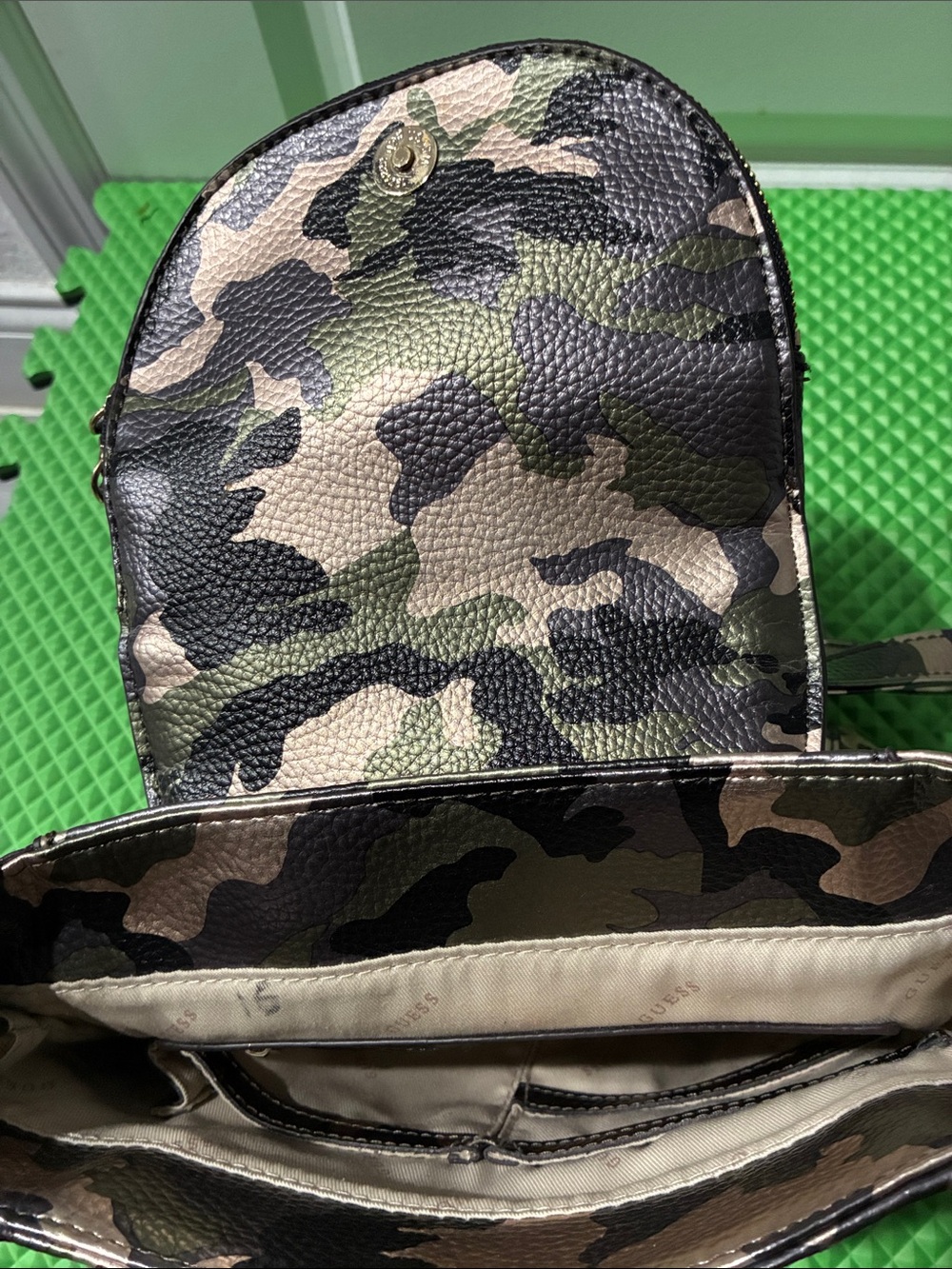 GUESS Camo Mini Backpack in Green and Black - Picture 5 of 5